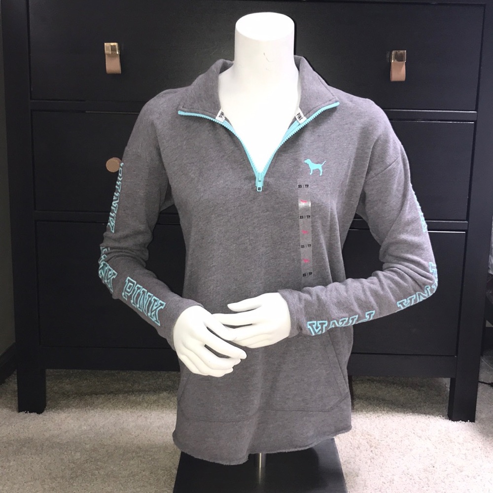 VS PINK Grey / Light Blue Quarter Zip